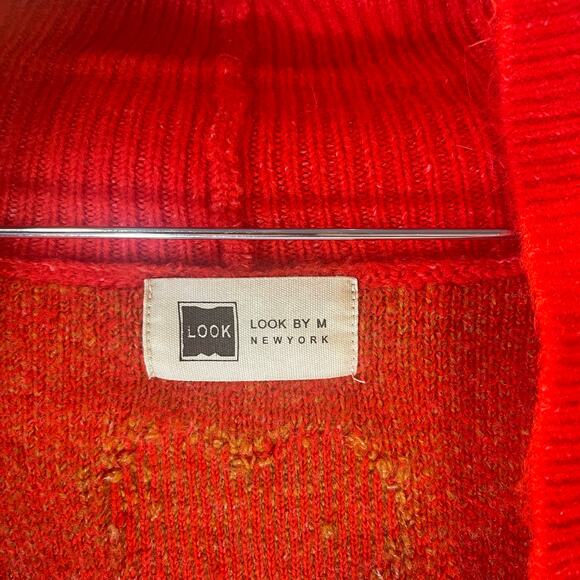 Look by M New York Red with tan hearts one size Cardigan - Picture 3 of 5